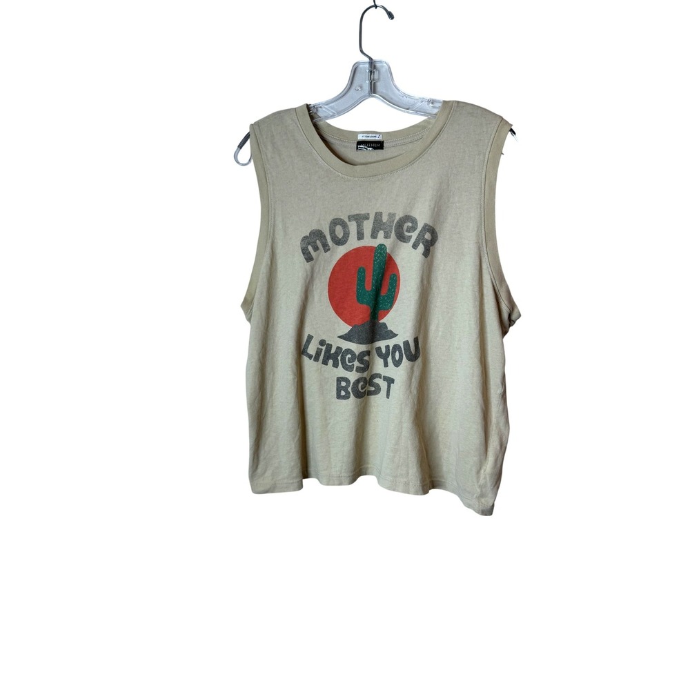 Mother Tank Top Womens XL Beige Cactus Graphic Western Cropped Relaxed